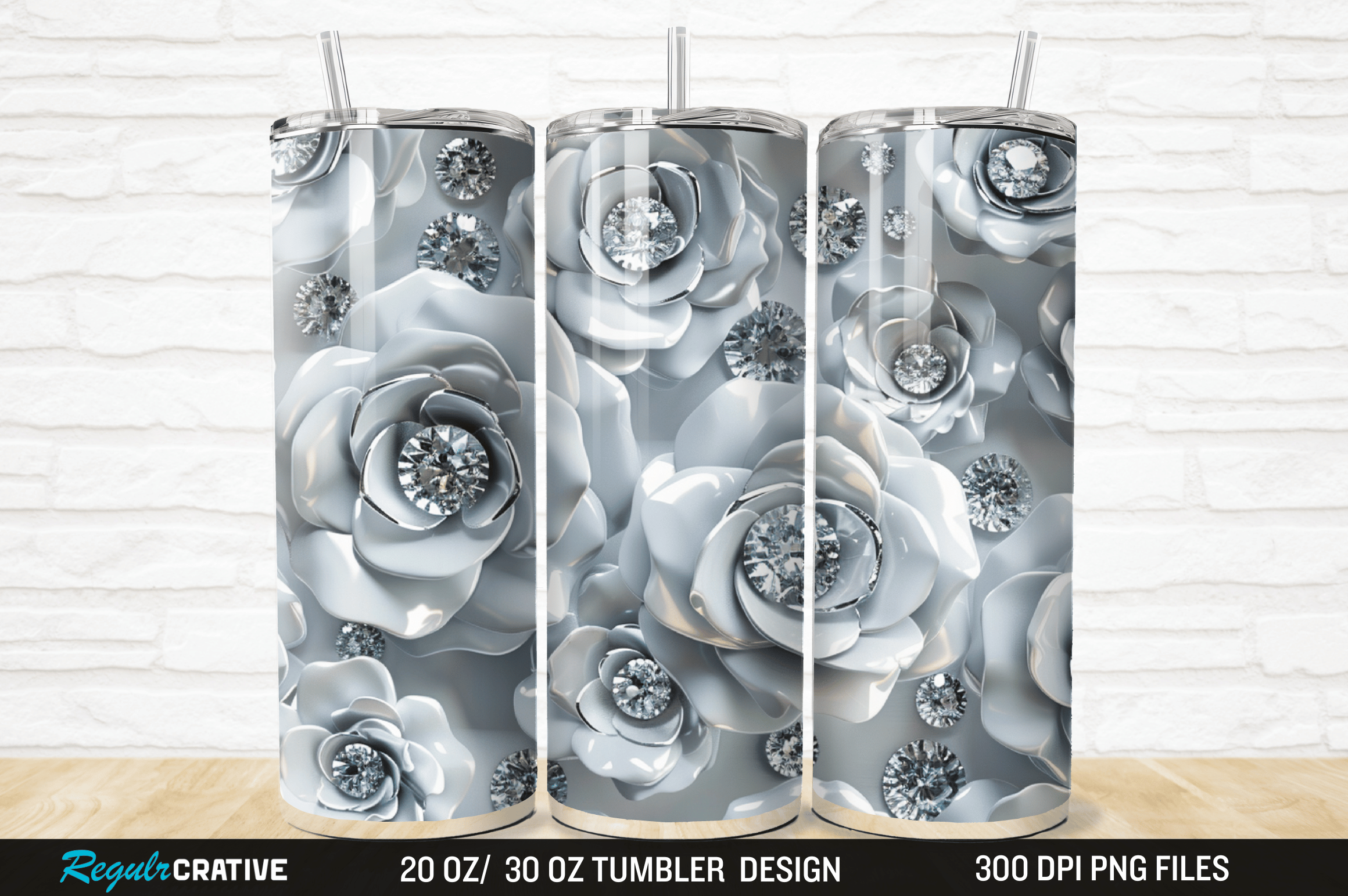 3D Seamless Rhinestone Roses Tumbler PNG Graphic by Regulrcrative ...