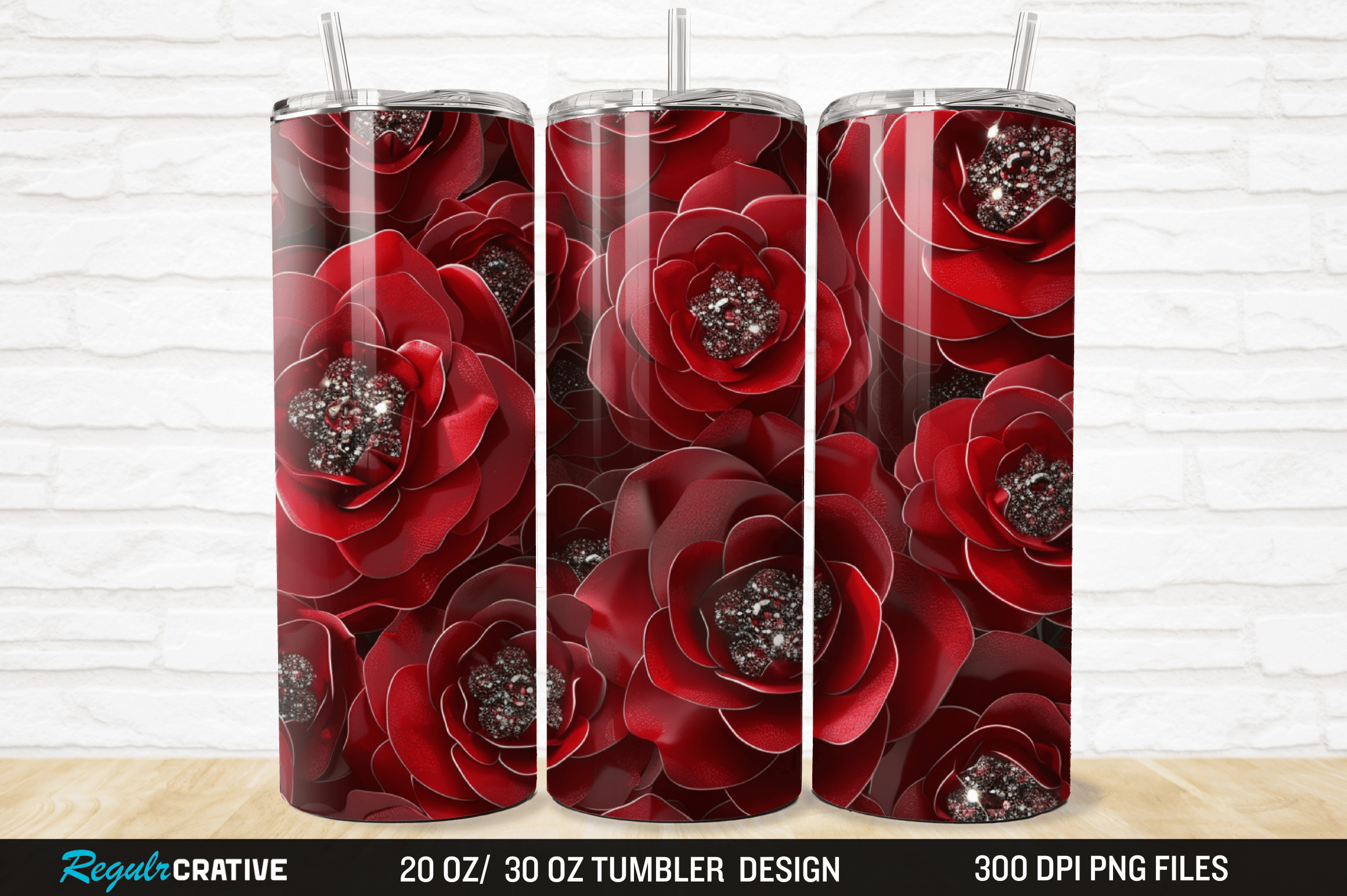 3D Seamless Rhinestone Roses Tumbler PNG Graphic by Regulrcrative ...