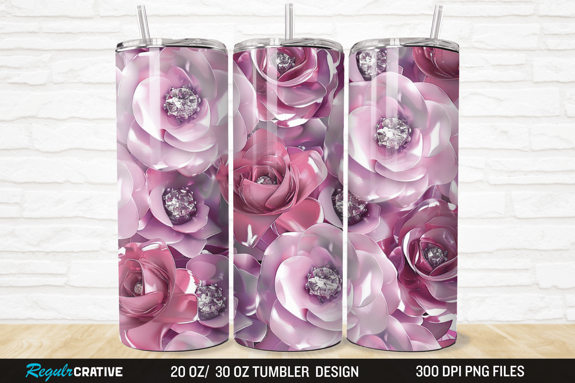 3D Seamless Rhinestone Roses Tumbler PNG Graphic by Regulrcrative ...