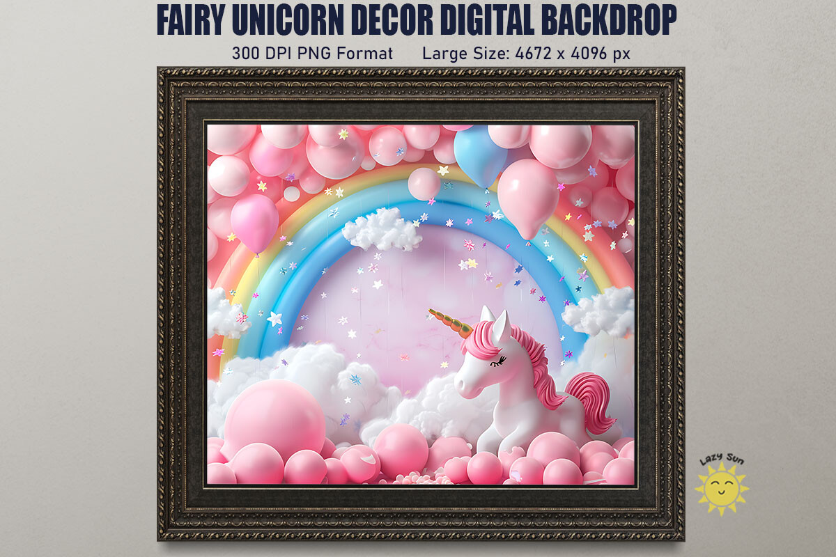 Fairy Unicorn Decor Digital Backdrop Graphic by Lazy Sun · Creative Fabrica