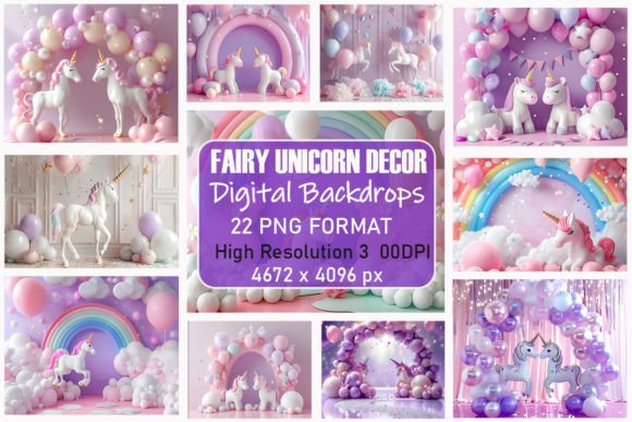 Preview of Fairy Unicorn Decor Digital Backdrops digital backdrop
