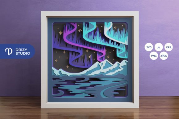 Northern Light 3D Shadow Box Shadow Boxes 3D SVG Craft By Drizy Studio