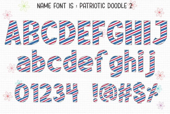 Patriotic Doodle Font PNG with transparent background - Preview 2