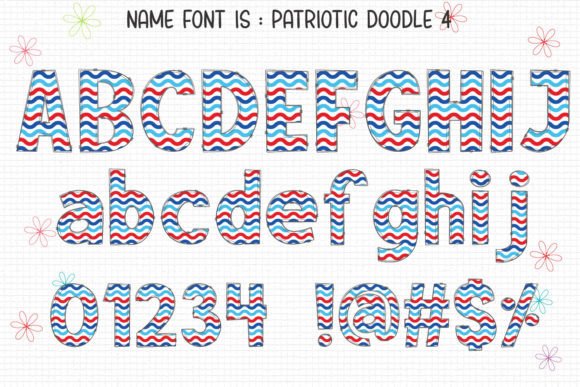 Patriotic Doodle Font PNG with transparent background - Preview 4