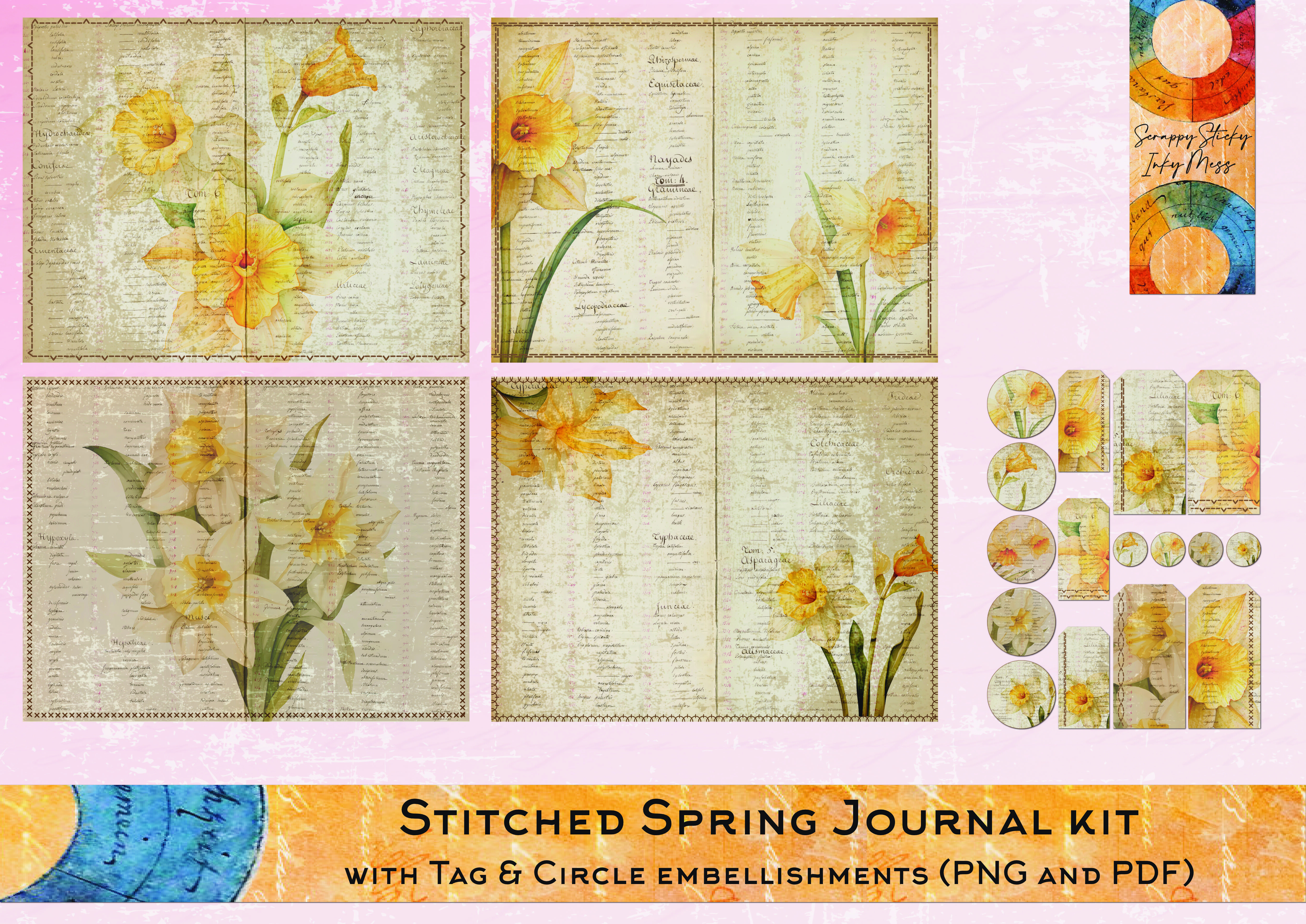 Stitched Spring Journal Kit Plus Tags Graphic by ScrappyStickyInkyMess ...
