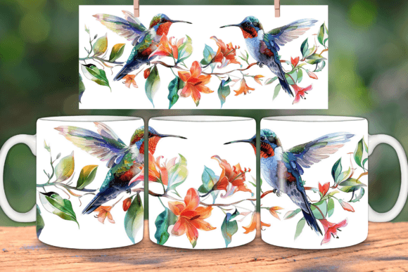 Watercolor Hummingbirds Mug Wrap 11oz