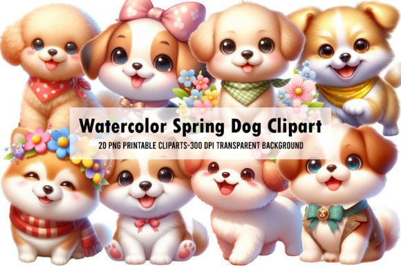 Watercolor Spring Dog Clipart Graphic by WatercolorArt · Creative Fabrica