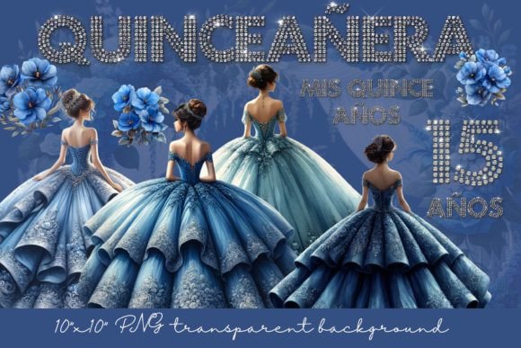 Watercolor Blue Color Quinceanera Graphi