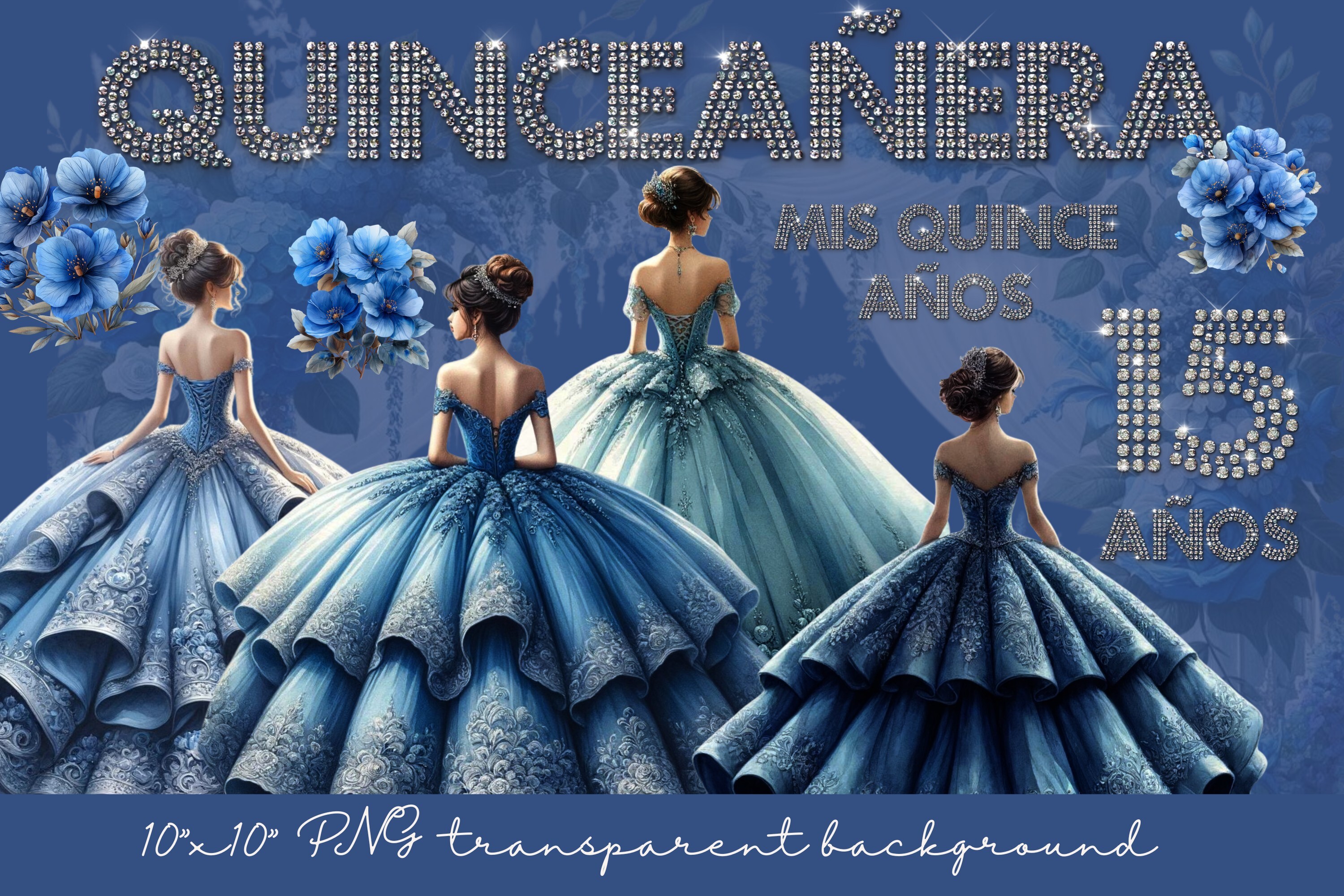 Watercolor Blue Color Quinceanera Graphi