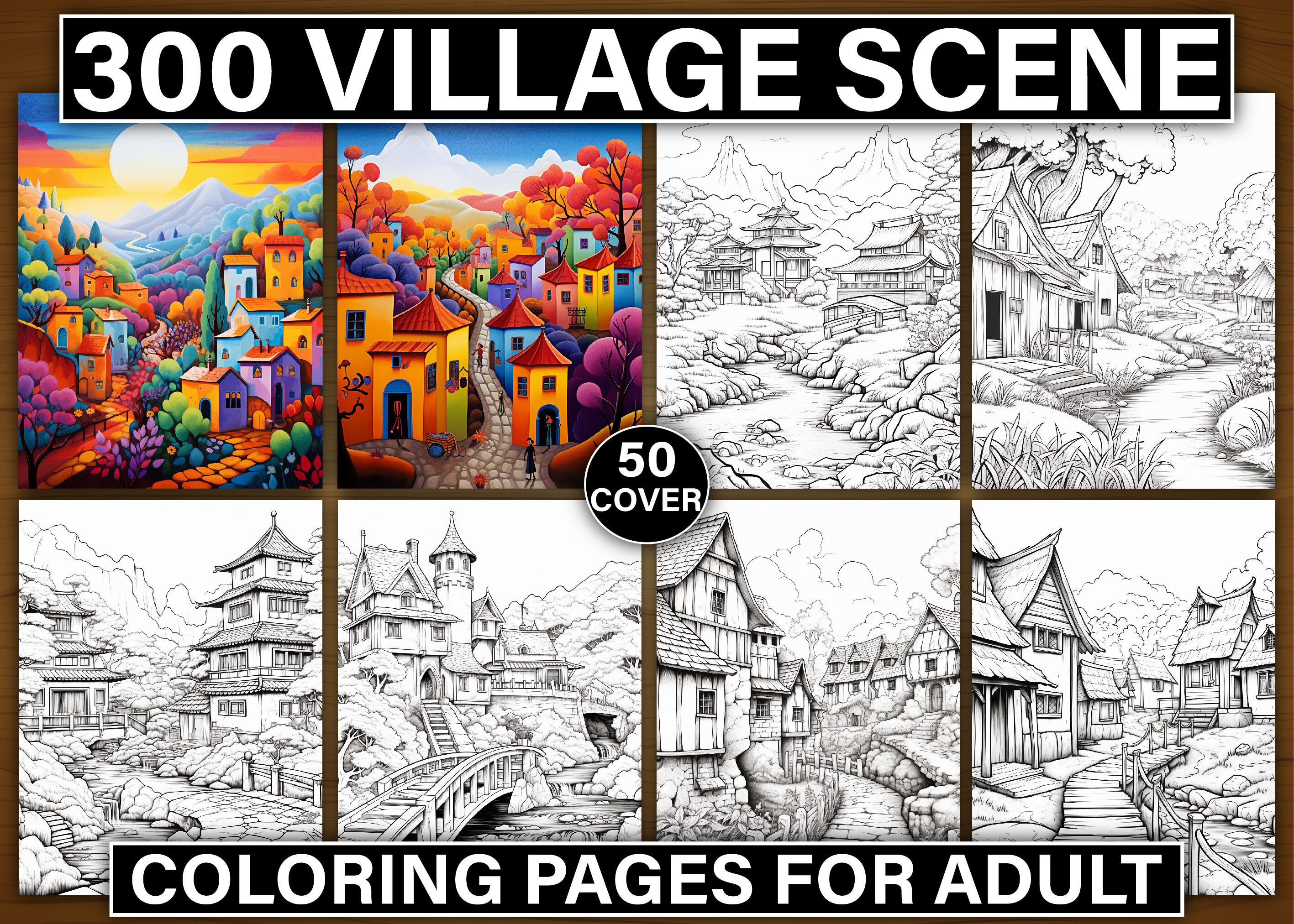300 Village Scene Coloring Pages for KDP Graphic by Asma Store ...