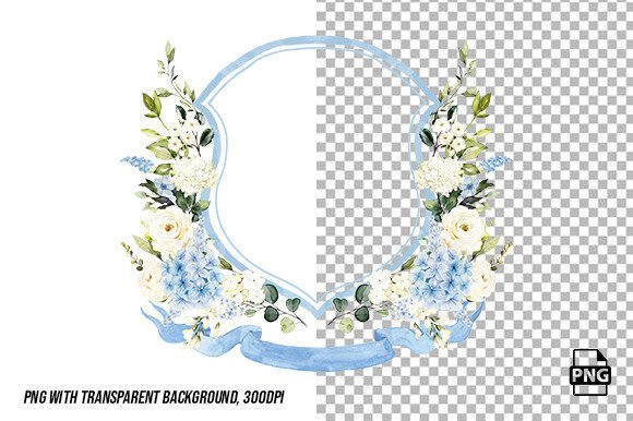 Blue White Watercolor Crest Wedding PNG