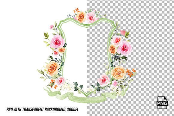 Pink Orange Watercolor Crest Wedding PNG