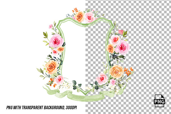 Pink Orange Watercolor Crest Wedding PNG