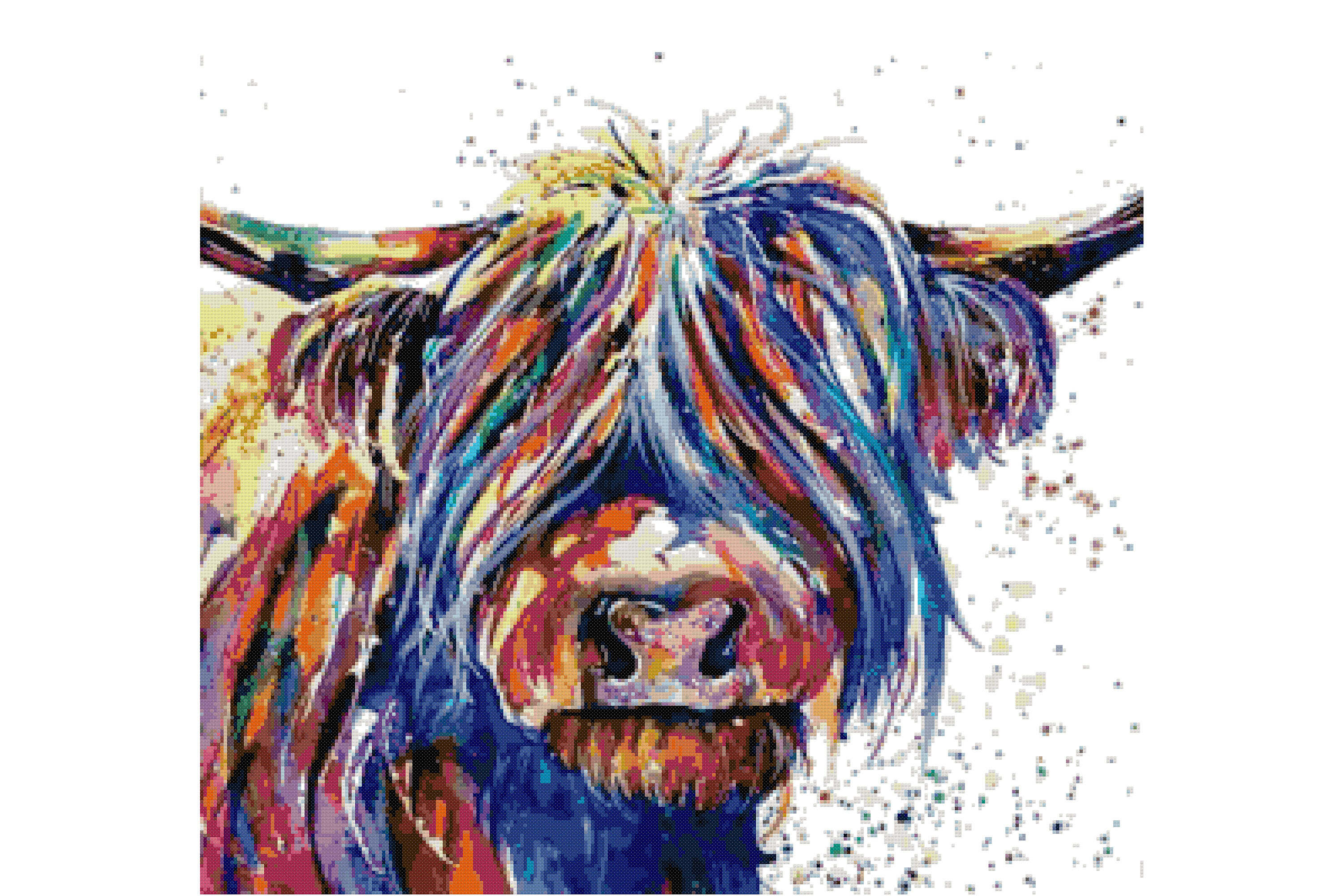Watercolors Cow Counted Cross Stitch PDF