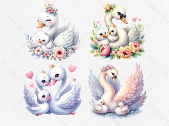 Woodland Swan and Baby, Mom's Day PNG