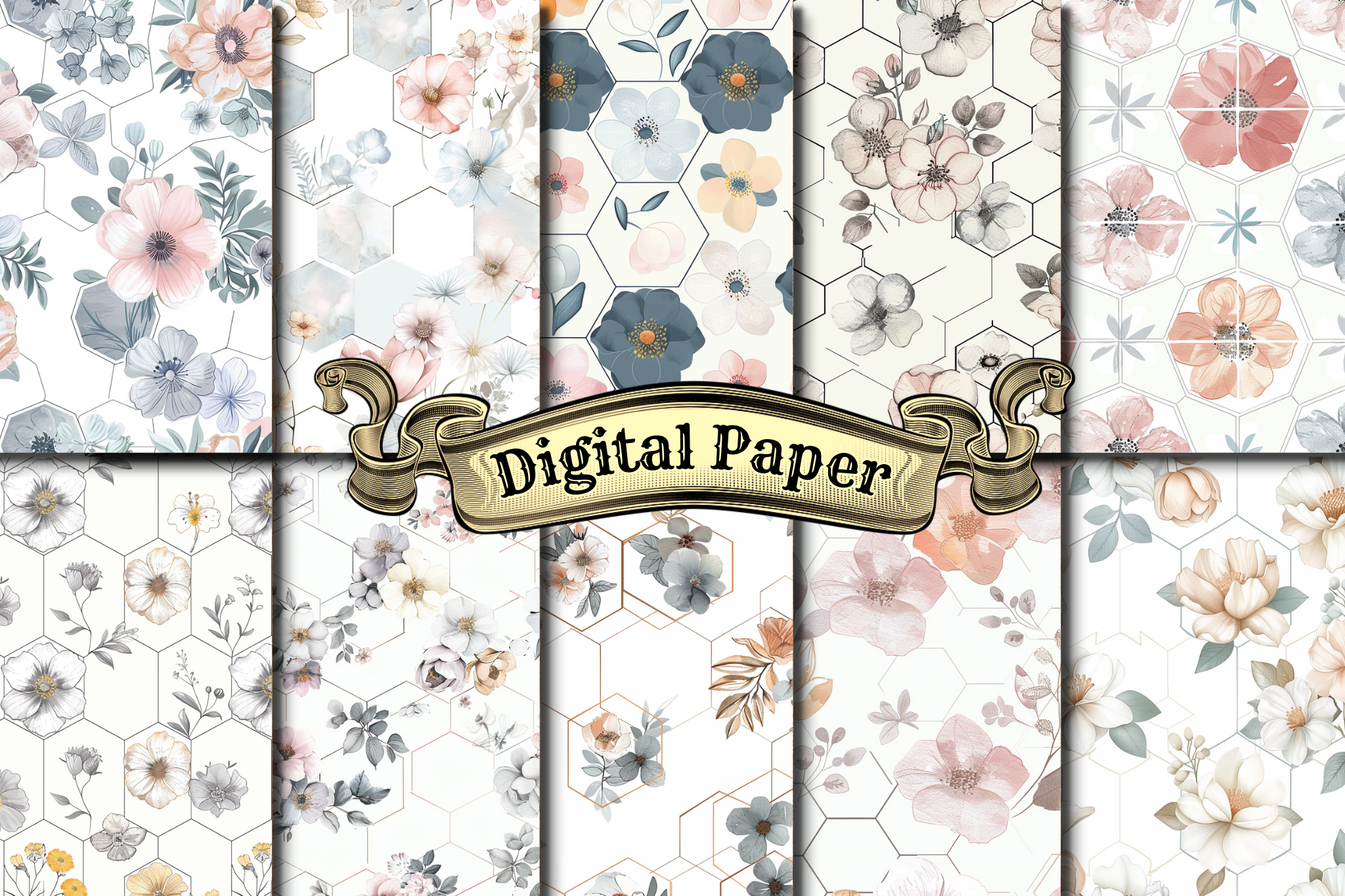 Flower Honeycomb Digital Paper Graphic by craftsmaker · Creative Fabrica