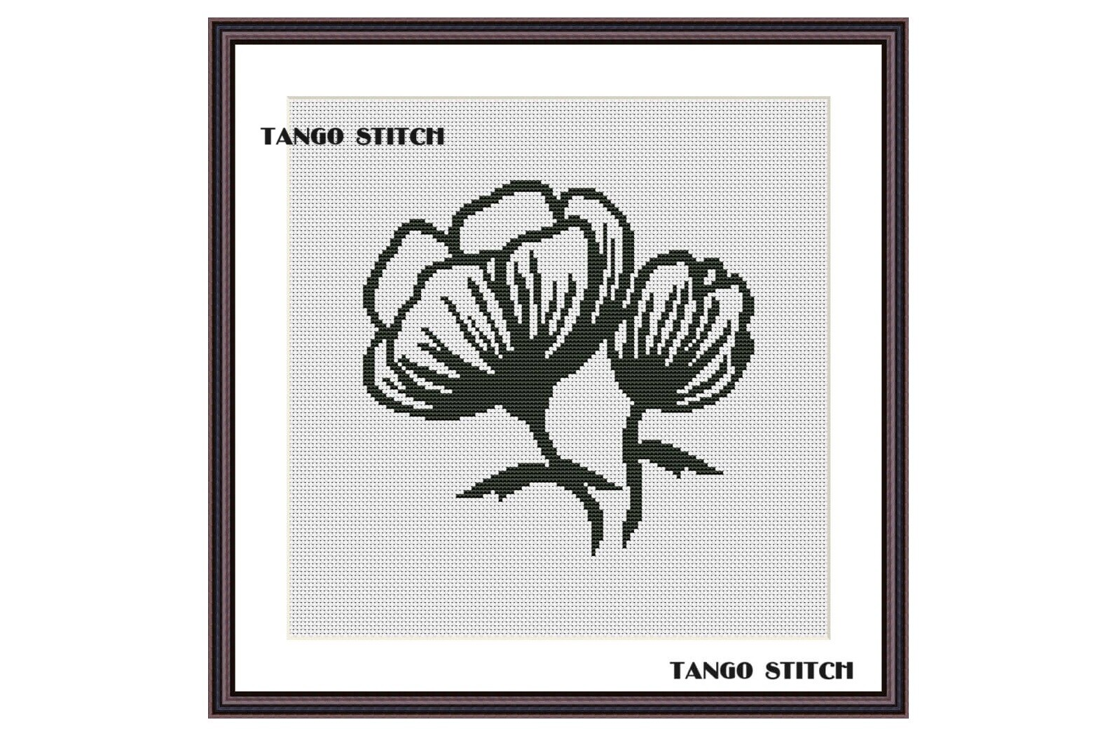 Black and White Floral Cross Stitch Art