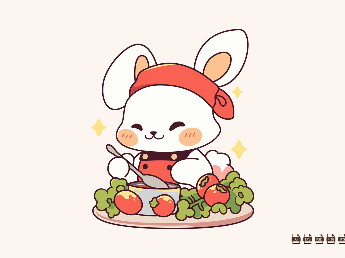 Bunny Chef Cooking Food Illustration