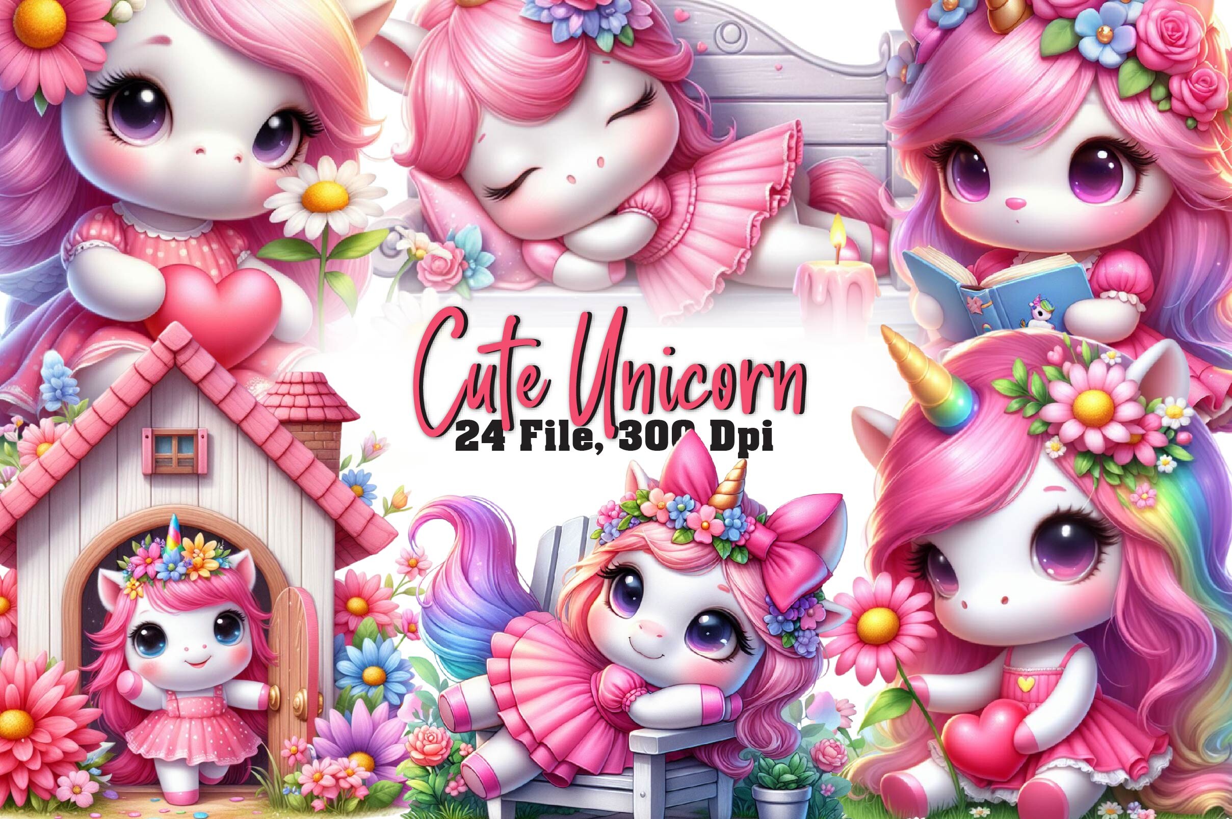 Cute Unicorn Sublimation Clipart Graphic by Dreamshop · Creative Fabrica