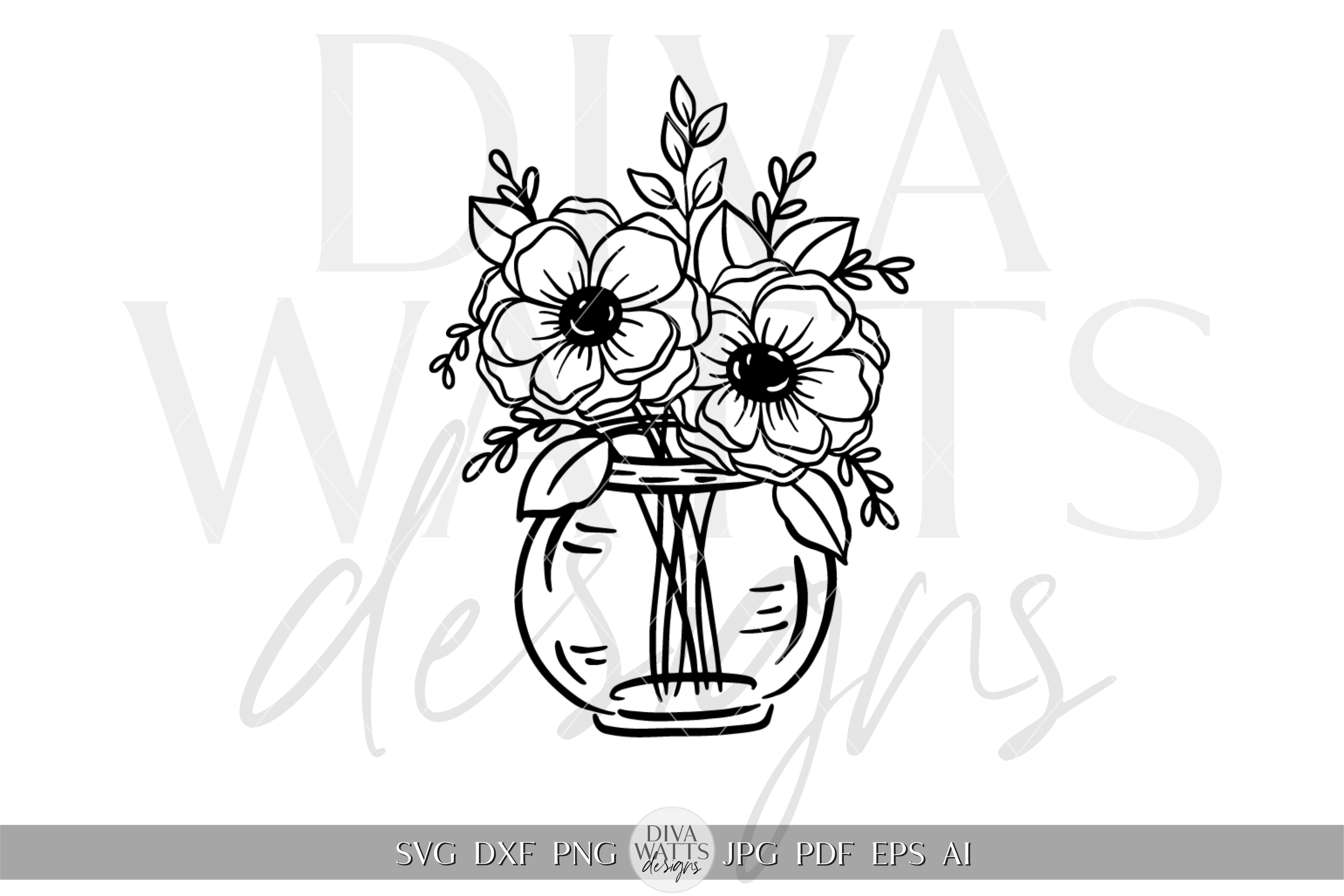 Flowers in Vase Silhouette Design SVG Graphic by Diva Watts Designs ...