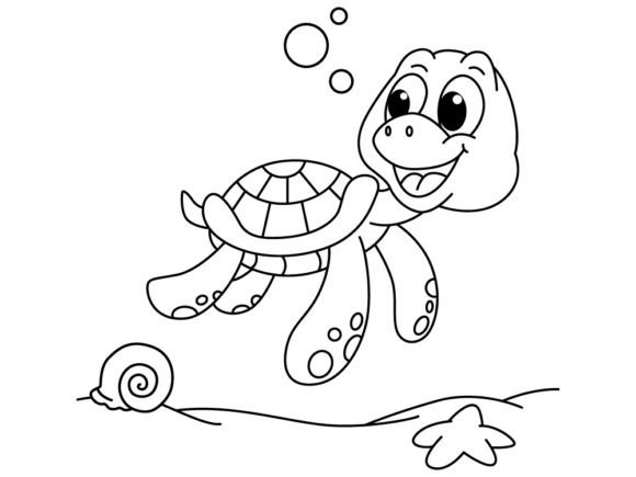 Funny Turtle Cartoon for Coloring Book.
