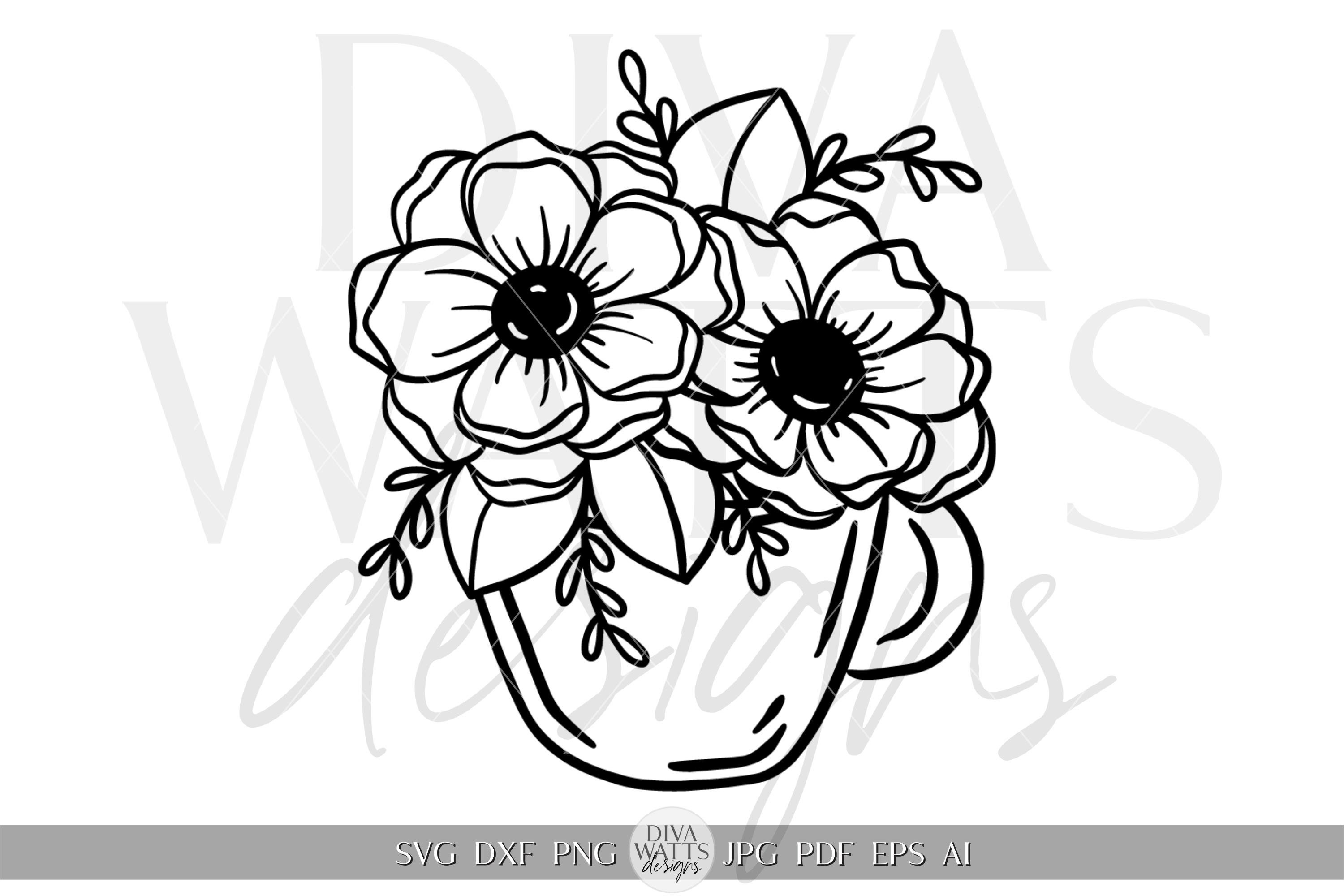 Minimalist Flowers in Teacup Design SVG Graphic by Diva Watts Designs ...