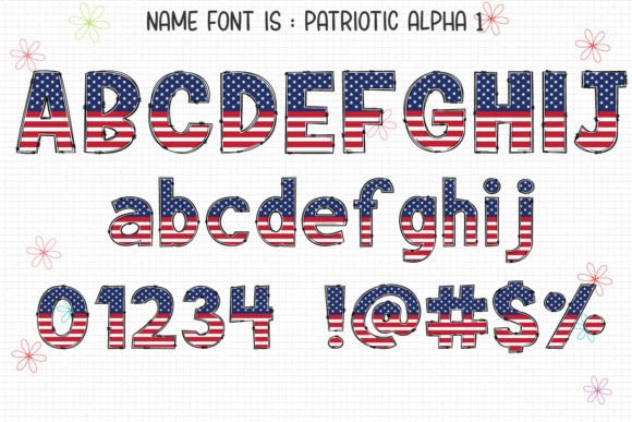 Patriotic Alpha Font PNG with transparent background - Preview 1