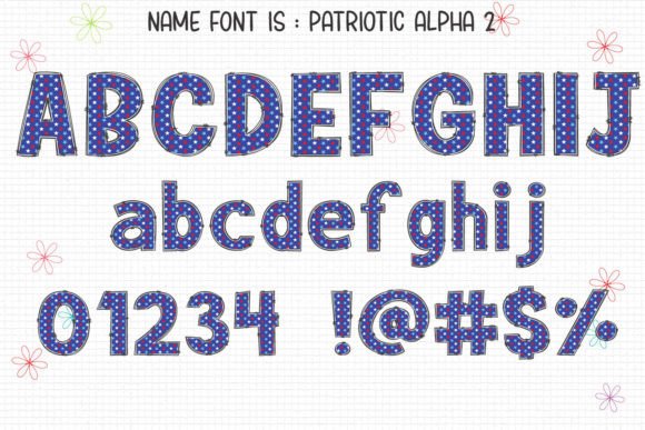 Patriotic Alpha Font PNG with transparent background - Preview 2