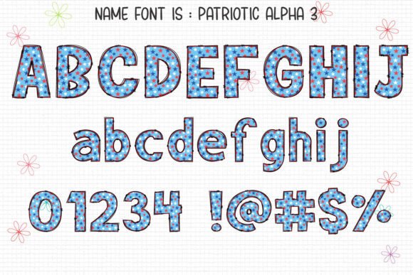 Patriotic Alpha Font PNG with transparent background - Preview 3