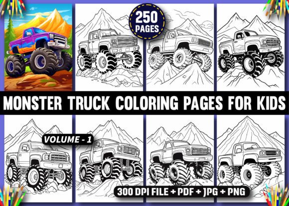250 Monster Truck Coloring Pages - KDP