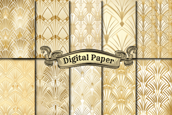 Art Deco White and Gold Digital Paper