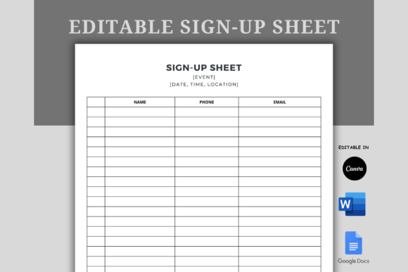 Editable Sign-Up Sheet Word Docs Canva