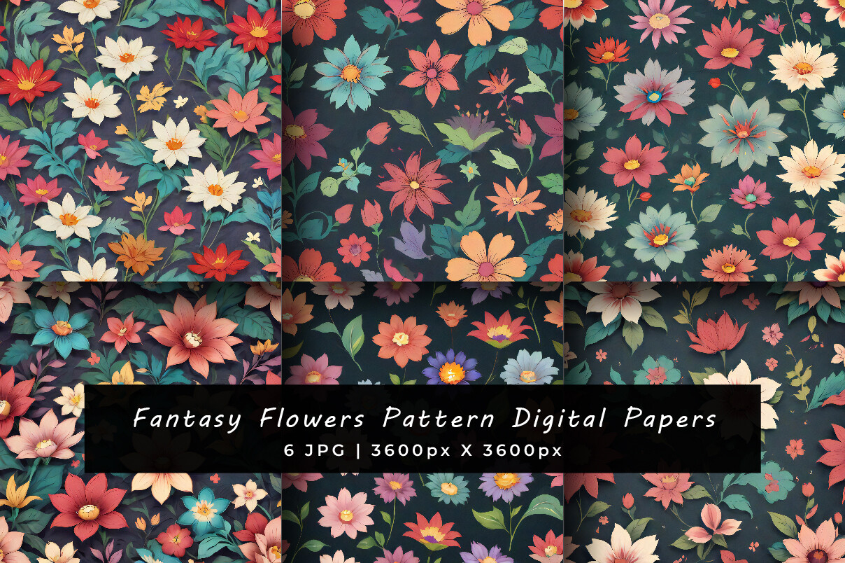 Fantasy Flowers Digital Papers Graphic by srempire · Creative Fabrica