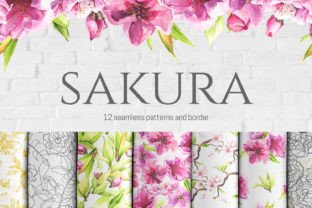 Sakura. Seamless Patterns and Border PNG Graphic by Satika art ...