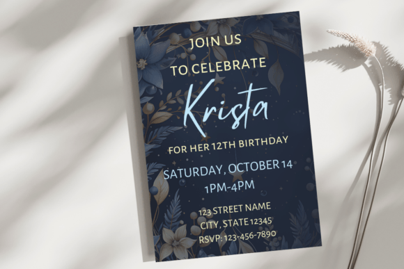 Blue Floral Birthday Invite Template