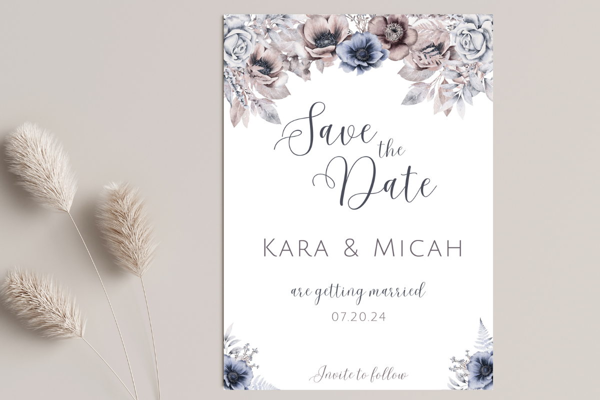 Blue and Beige Floral Save the Date