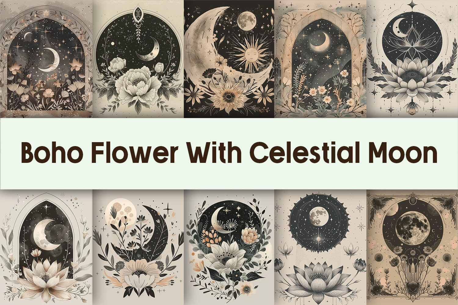 Boho Flower With Celestial Moon