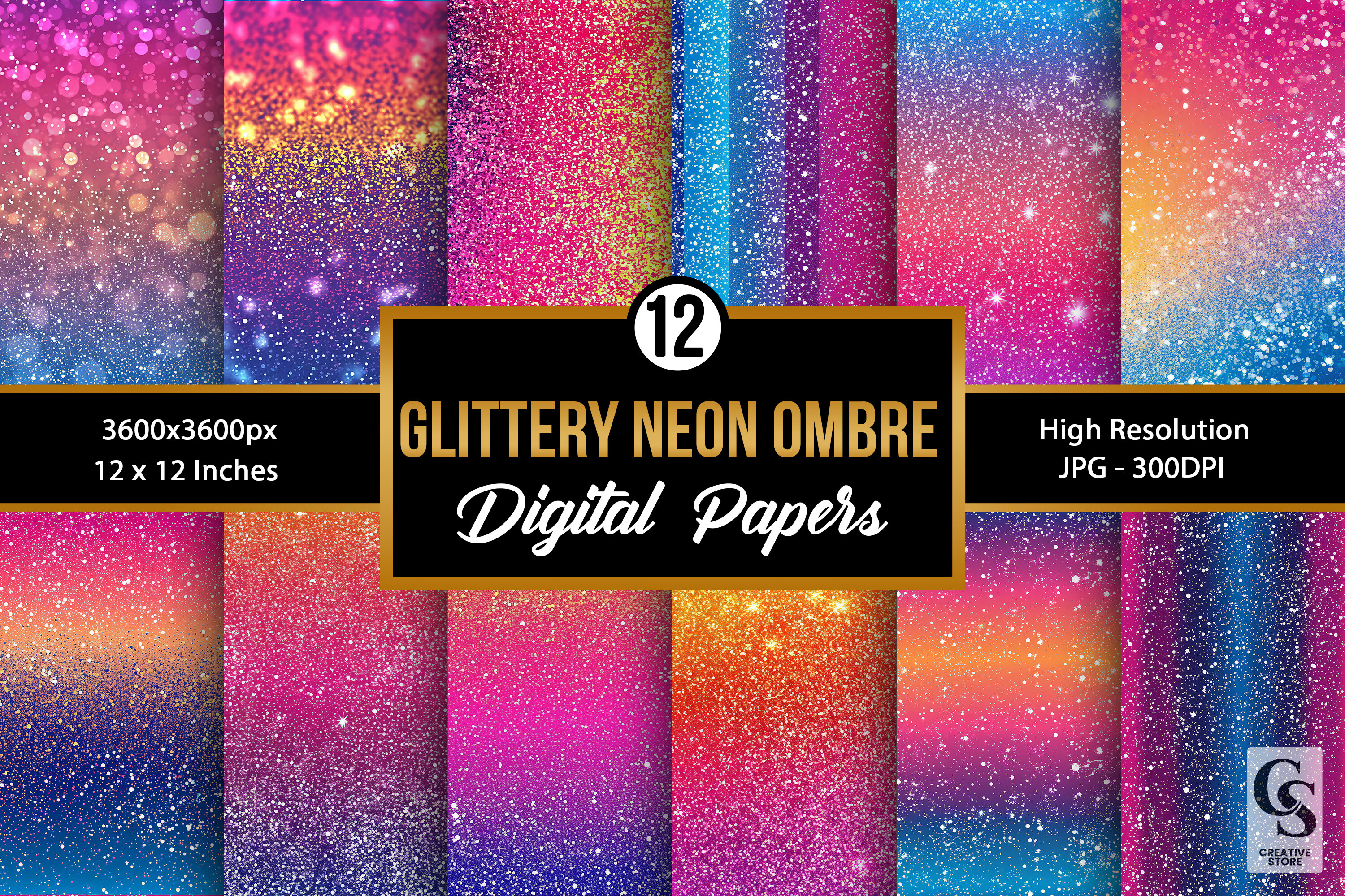 Glittery Neon Ombre Gradient Backgrounds