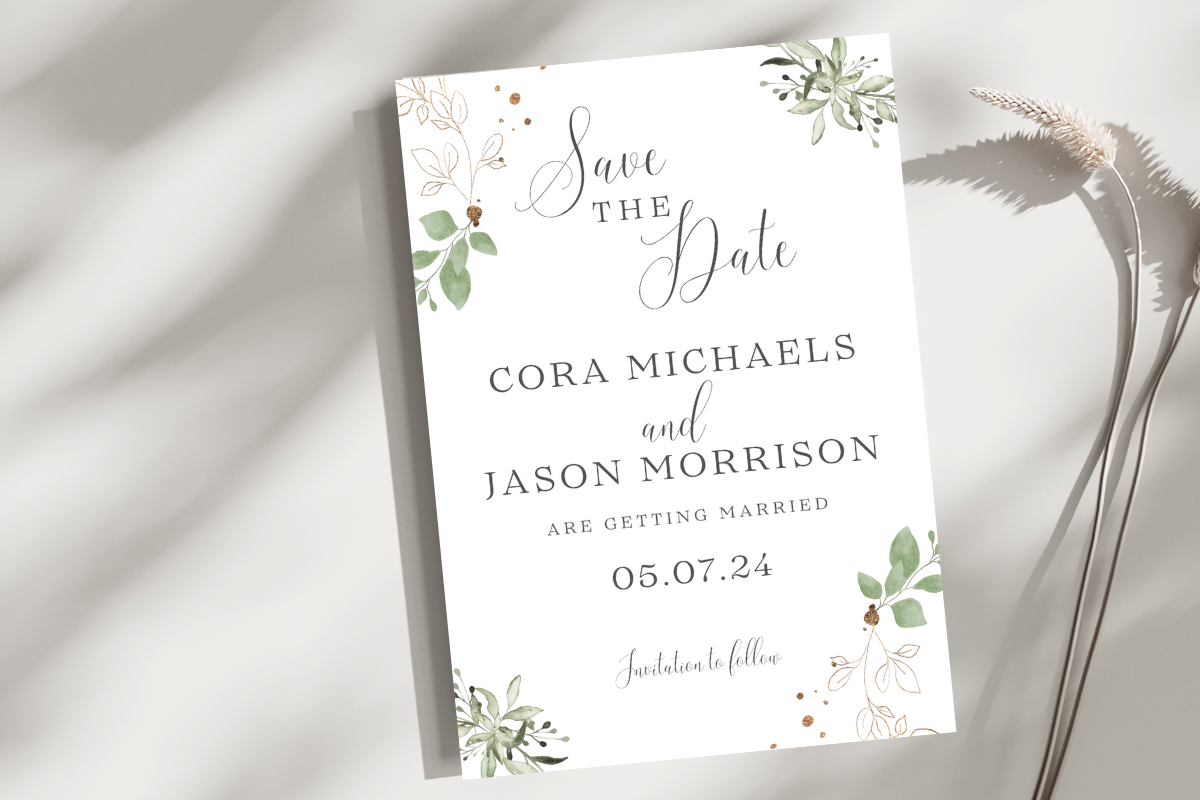 Minimal Floral Save the Date Card