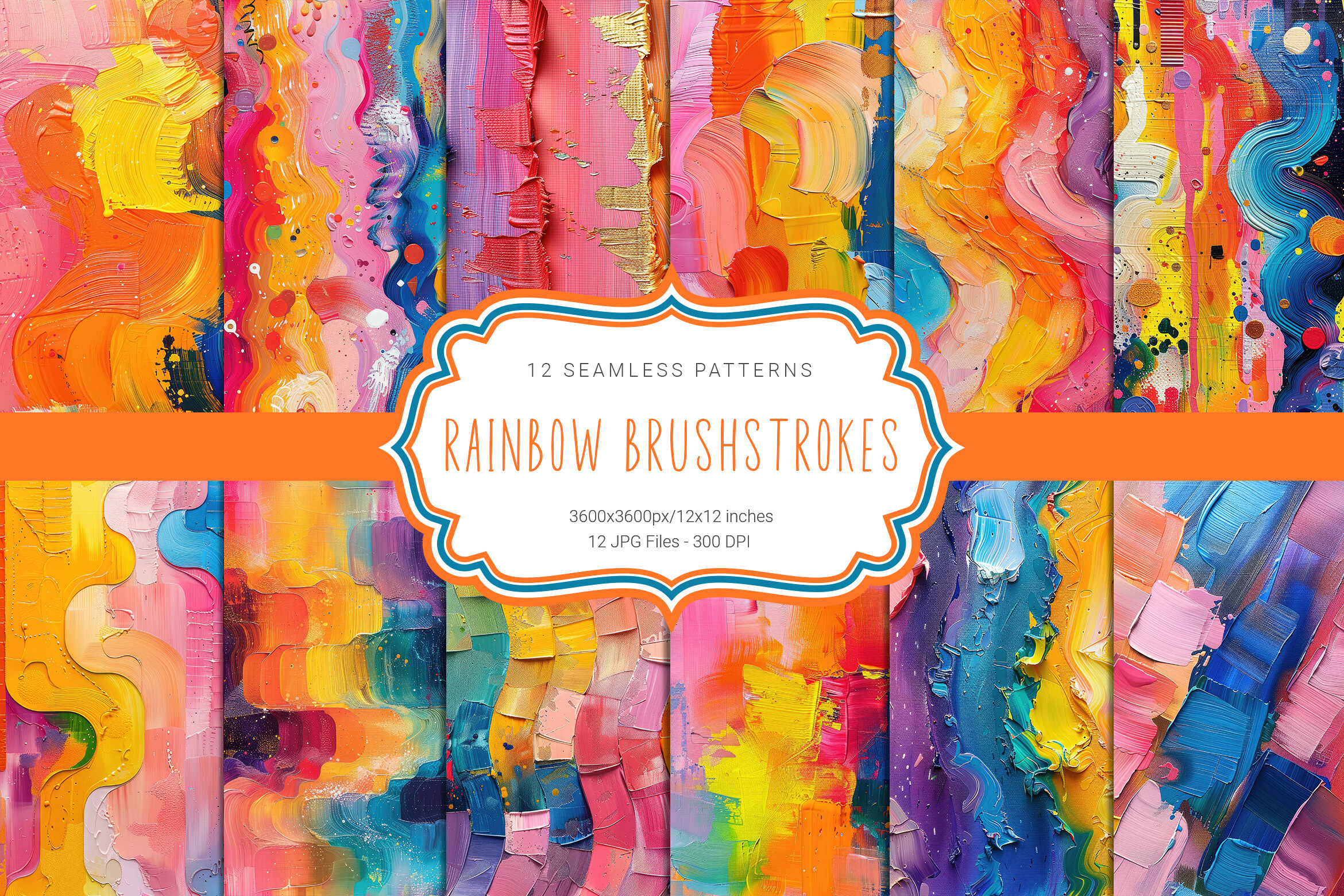 Rainbow Brushstrokes Seamless Patterns Graphic by curvedesign ...