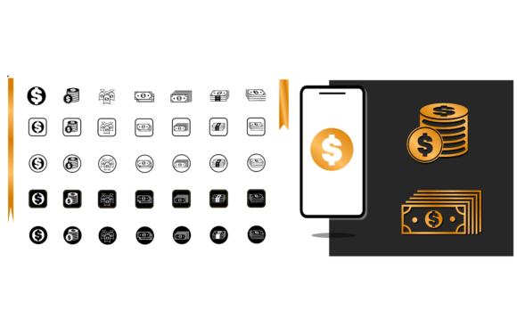 Set of US Dollar Icon Paper Money