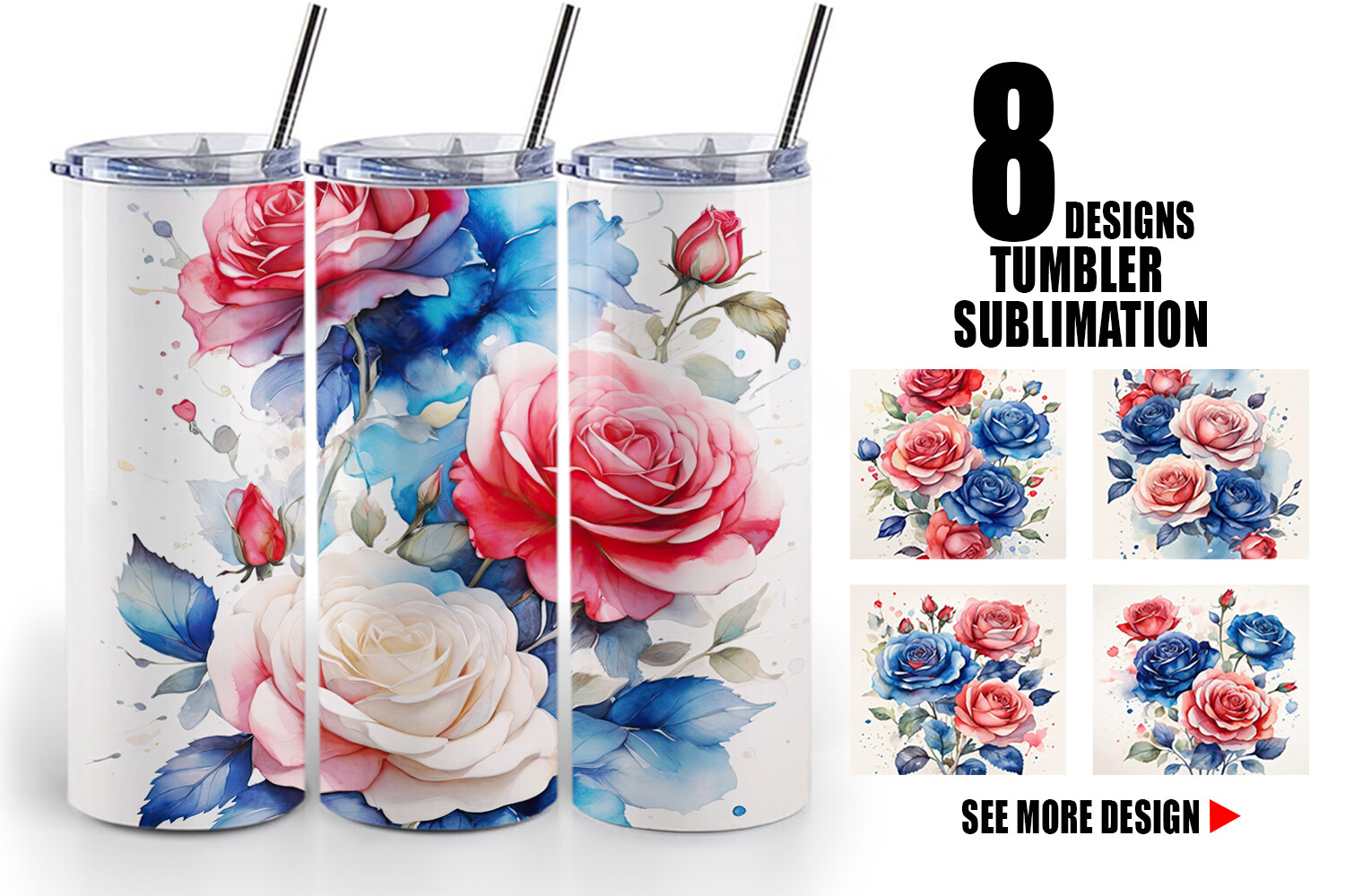 Tumbler Watercolor Roses Patriotic Graphic by Artnoy · Creative Fabrica