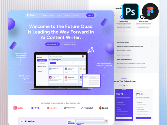 AI Content Writer Landing Page UI