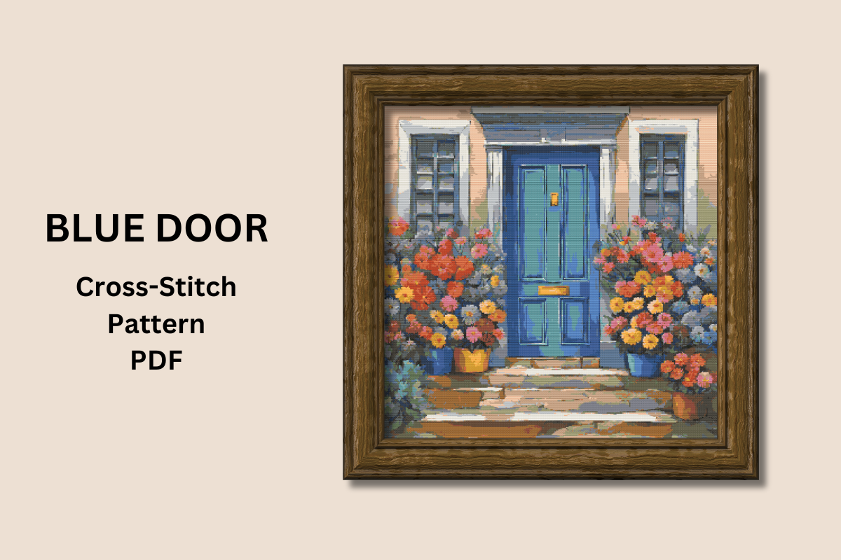 Blue Door Cross-Stitch Pattern PDF