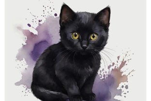 Black Cat Watercolor Painting Graphic by PRINTART · Creative Fabrica