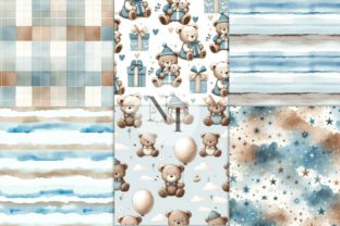 Blue Teddy Bear Baby Boy Digital Paper Graphic by Nam Tiwa · Creative ...