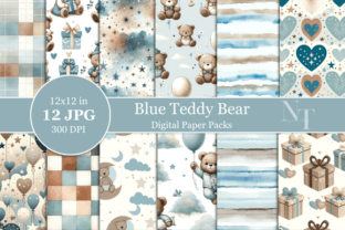 Blue Teddy Bear Baby Boy Digital Paper Graphic by Nam Tiwa · Creative ...