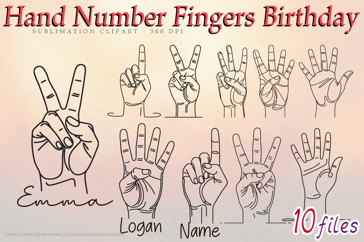 Hand Number Line Hand Number Fingers Birthday Line Art Graphic by qArt Design · Creative ...