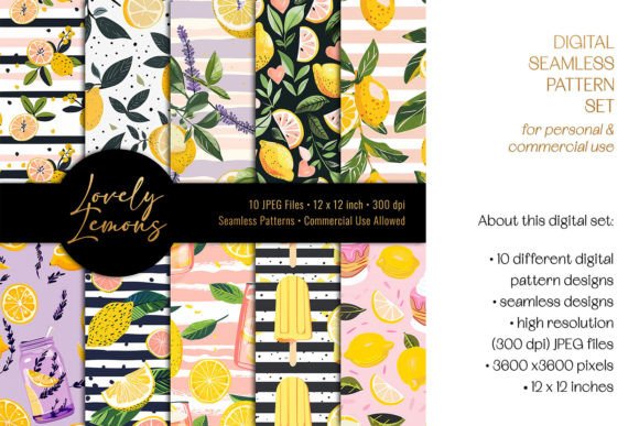 Lovely Lemons Seamless Patterns Grafika Wzory AI Przez daphnepopuliers