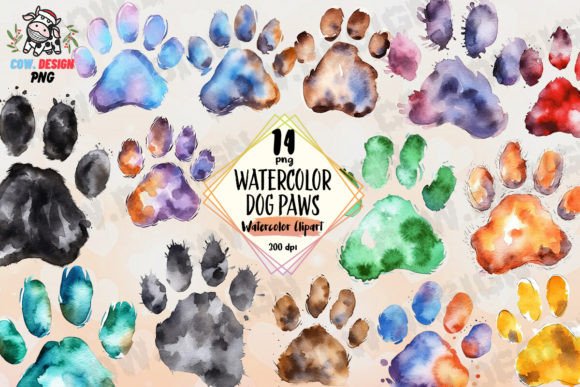 Watercolor Dog Paws Clipart PNG cat paw memorial soft brushwork design